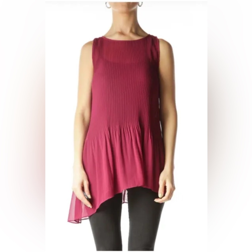 BCBGeneration Burgundy Sheer Pleated Flared Blouse Size M